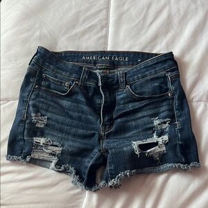 American Eagle Outfitters Distressed Dark Blue Jean Shorts